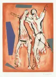 Cavaliere e Cavallo (Guastalla  345) by Marino Marini, Etching and aquatint printed in colours, 1977, on wove, stamp-signed and numbered 12/150 in pencil, sold Oct 2022