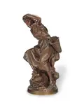 Mathurin Moreau, patinated bronze figure of a peasant girl, patinated bronze