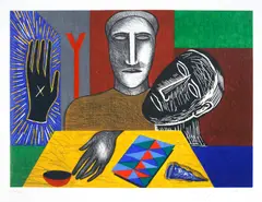 Mimmo Paladino, Sale; Pane and Calce, Three etchings with aquatint printed in colours, 1995, on wove, each signed
