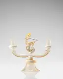 Vetreria Gino Cenedese, Figural Candlestick, lattimo and clear glass, applied with gold leaf