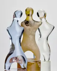 Three Abstract Forms by Ermanno Nason, for Vetreria Gino Cenedese, after a work by Jean Arp, alexandrite glass, clear glass, amber glass with scavo surface tre, offered Feb 2023