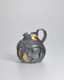 Ermanno Nason, Carafe, for Vetreria Gino Cenedese, scavo glass with applied meander decoration and gold leaf, paper label 'MURANO cenedese VETRI 187'