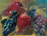Stillife with red pears and grapes by Rainer Fetting, 1993, Öl auf Leinwand, sold Nov 2019