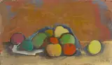 Früchtestilleben (Äpfel in Tüte) by Karl Hofer, 1946, Öl auf Pappe, sold Nov 2019