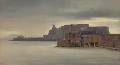 André Giroux, Das Castel dell'Ovo in Neapel, Um 1826, Öl auf Papier auf Leinwand