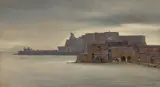 André Giroux, Das Castel dell'Ovo in Neapel, Um 1826, Öl auf Papier auf Leinwand