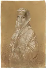 Franz von Lenbach, Orientalin, 1882, Pastell über Farbstift auf braunem Karton