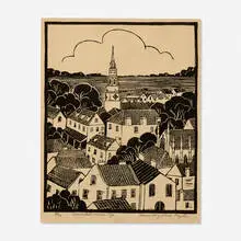 Anna Heyward Taylor, Charleston House Tops, c.1920, linocut