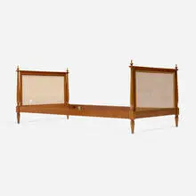 attribution André Arbus, Twin-size bedframe, c. 1950, cane, mahogany