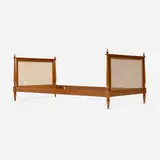 attribution André Arbus, Twin-size bedframe, c. 1950, cane, mahogany