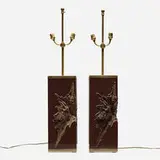 Philippe Cheverny, Colorado table lamps, pair, c. 1975, brass, cast resin