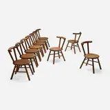 Dining chairs, set of ten by Charlotte Perriand, c. 1950, sapele, offered Jan 2026