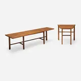 Edward Wormley, Coffee table and occasional table, c. 1957, walnut, brass
