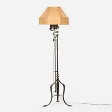 Edgar Brandt, Adjustable floor lamp, c. 1925, patinated steel, silk