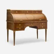 Claude Lebesgue, Louis XVI writing desk, mahogany, gilt brass, marble, marquetry, embossed leather