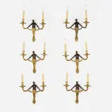 Louis XV Style, Nubian / Blackamoor sconces, set of six, c. 1900, ormolu, patinated bronze, plastic