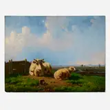 Eugène Verboeckhoven, Cow and Sheep in a Landscape, oil on board