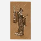 Allan Clark, Untitled (Japonaiserie), charcoal and pastel on board