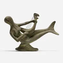 Untitled (Mermaid with Lyre) by Ernesto Gonzales, c. 1965, bronze drip coating over carved plaster, offered Aug 2024