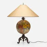 Globe lamp by Ugo Zaccagnini, c. 1930, glazed ceramic, iron, patinated and enameled metal, paper shade, offered Aug 2024