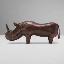 Rhinoceros ottoman by Omersa & Company, c. 1965, hand-stitched leather, offered Apr 2024