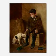 John Henrici, Shoeshine Boy with Dog, 1905, oil on canvas