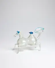 Ermanno Nason, Unique Cavallo Lacrimatoio, for Vetreria Gino Cenedese, clear glass applied with aquamarine