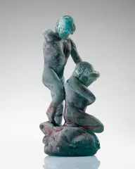 Ermanno Nason, Samson and The Philistine, for Vetreria Gino Cenedese, green glass with scavo surface treatment