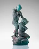 Ermanno Nason, Samson and The Philistine, for Vetreria Gino Cenedese, green glass with scavo surface treatment