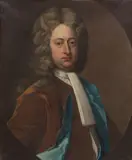 Portrait of a gentleman, thought to be Francis Dreve, half-length, in a brown coat, within a painted oval by English School, oil on canvas, sold Apr 2023