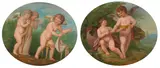 Giovanni Battista Cipriani, Putti enacting the Marriage of Cupid and Psyche; Putti as the Infant Bacchus and Cupid, a pair, oil on canvas