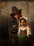 Carl Max Gerlach Quaedvlieg, The young beggars, oil on canvas