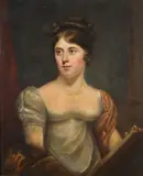 Sir Thomas Lawrence P.R.A., Portrait of a lady, thought to be Mrs Moss of Otterspool, half-length, seated before a curtain, oil on canvas