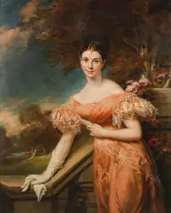 English School, Portrait of a lady in an orange dress, oil on canvas