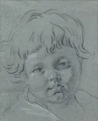 Louis-Léopold Boilly, Study of a young boy, black and white chalk on blue paper