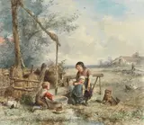 Johannes Marius Ten Kate, Outside chores; An accident on the ice, watercolour and scratching out