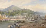 Thomas Sewell Robins, Llangollen on the River Dee, Denbighshire, watercolour and pencil heightened with white