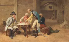 Charles Green, The council of war, watercolour heightened with white