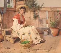Silvio Giulio Rotta, On the balcony, watercolour heightened with white