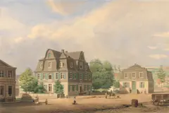 Adolf Wegelin, A town square, Prussia, watercolour and pencil heightened with white