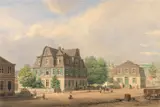 Adolf Wegelin, A town square, Prussia, watercolour and pencil heightened with white