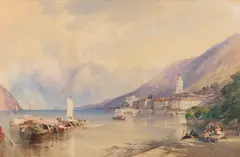 Rws William Callow, A view of Bellagio, Lake Como, watercolour and scratching out