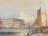 Joseph Murray Ince, The Royal Palace, Stockholm, watercolour over traces of pencil
