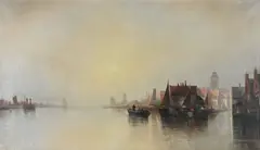 Augustus van Hier, Dutch fishing boats, oil on canvas