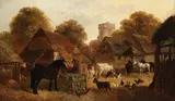 Jnr. John Frederick Herring, Feeding time at the farm, oil on canvas