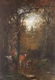 James McDougal Hart, Cattle in woodland, oil on canvas