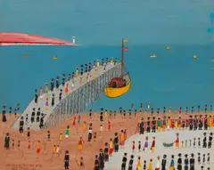 Ben Tobias, Frumahs by the sea, oil on panel