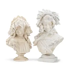 Antonio Frilli, Two similar carved alabaster busts of young maidens, alabaster