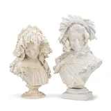 Antonio Frilli, Two similar carved alabaster busts of young maidens, alabaster