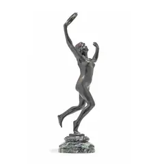 Eugene Desire Piron, patinated bronze figure of a female Bacchante, patinated bronze